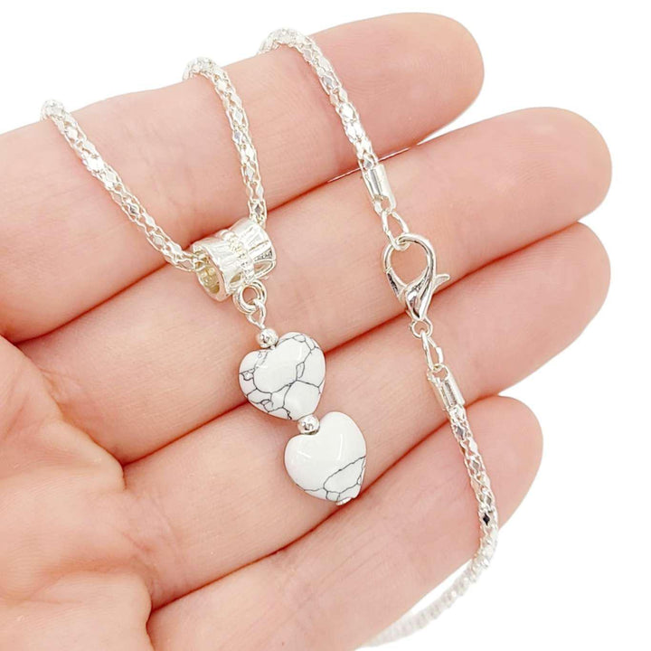 Necklace - Double Small Heart Pendant (White Crackle, Silver Plate) by Tiny Aloha
