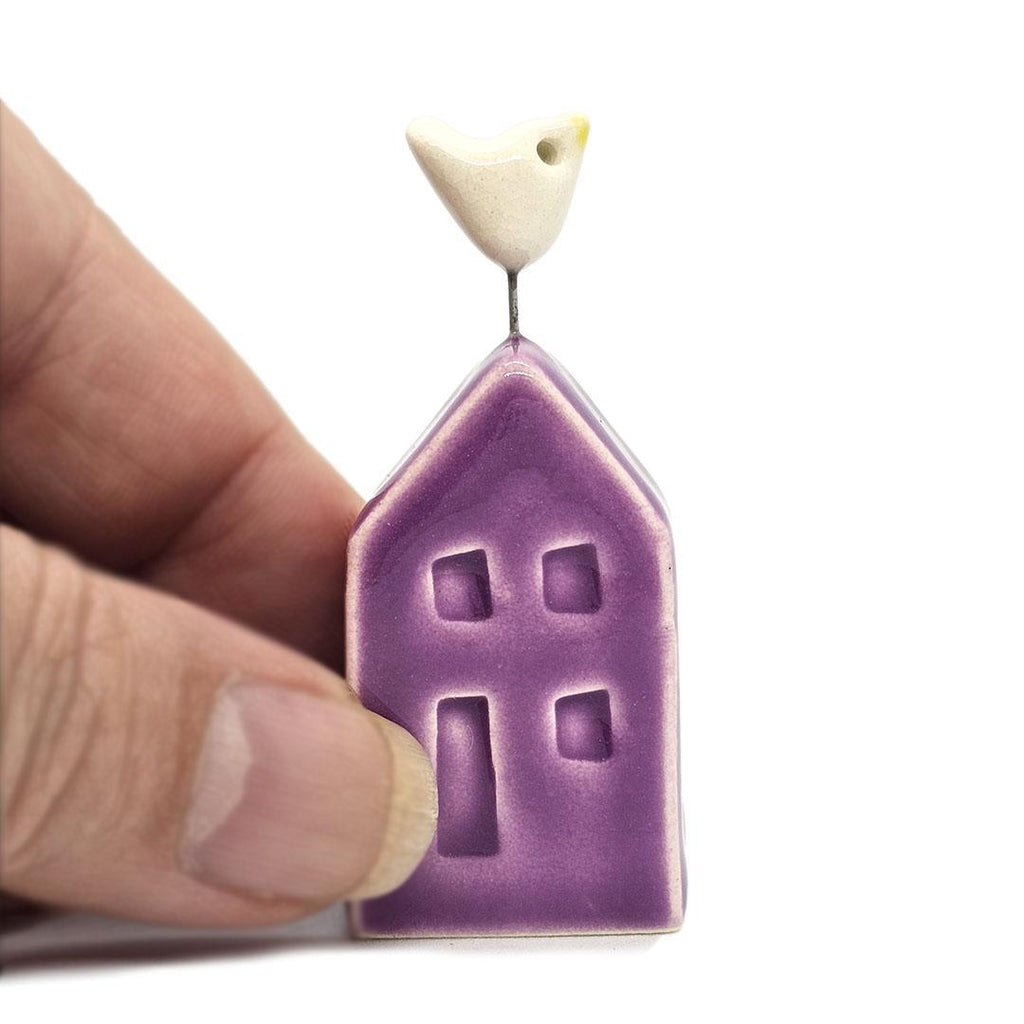 Tiny Pottery House - Magenta with Bird (Assorted Colors) by Tasha McKelvey