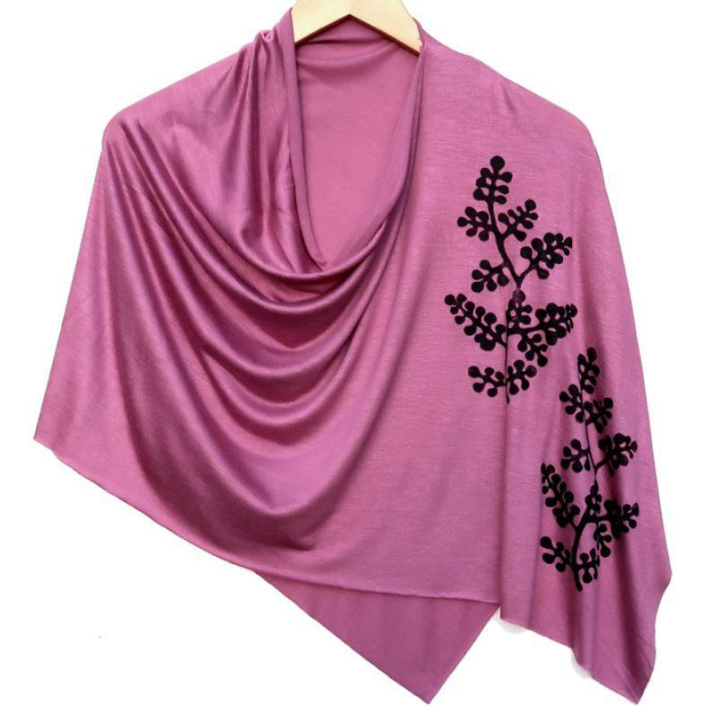 (New) Poncho - Orchid Pink Berry Branch (Black Ink) by Windsparrow Studio