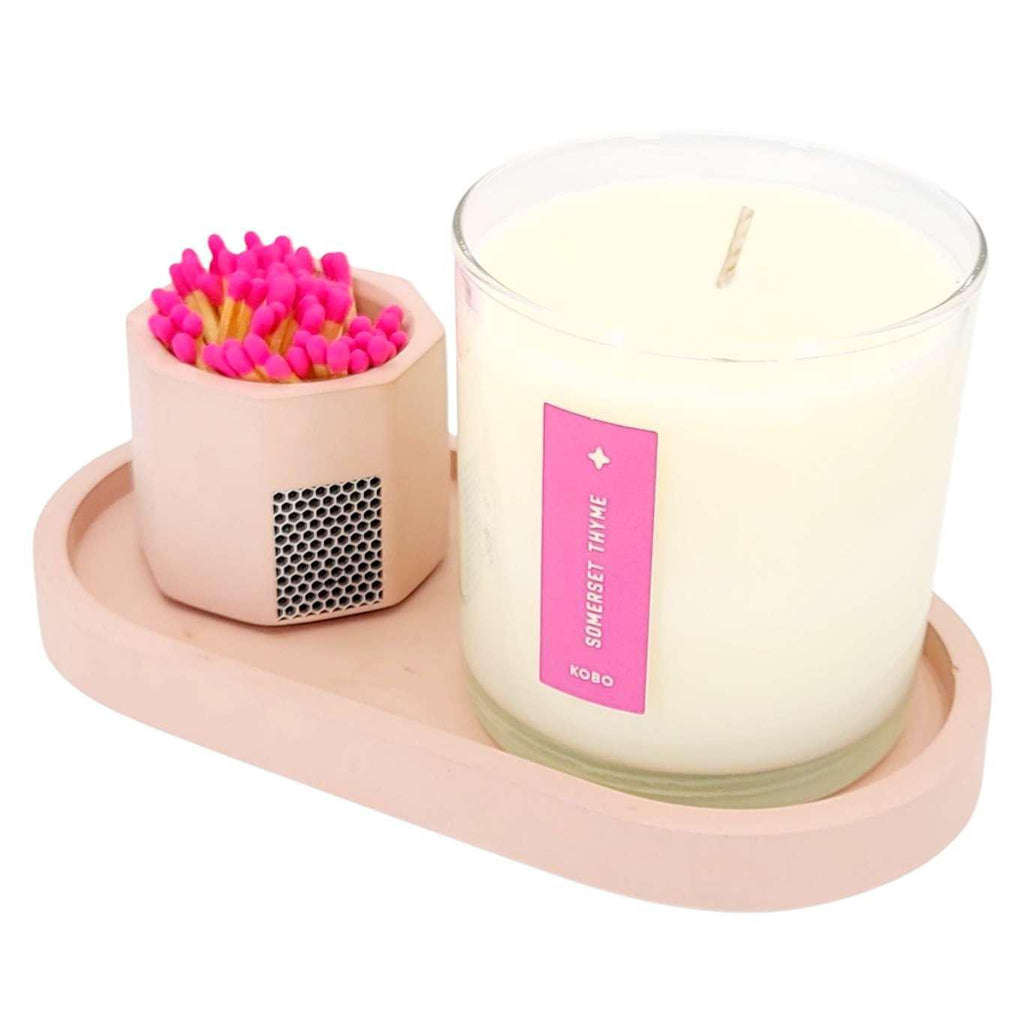 Gift Bundle - Candle, Tray, and Match Holder (Pink Thyme Set) by Tenn Prairie and KOBO