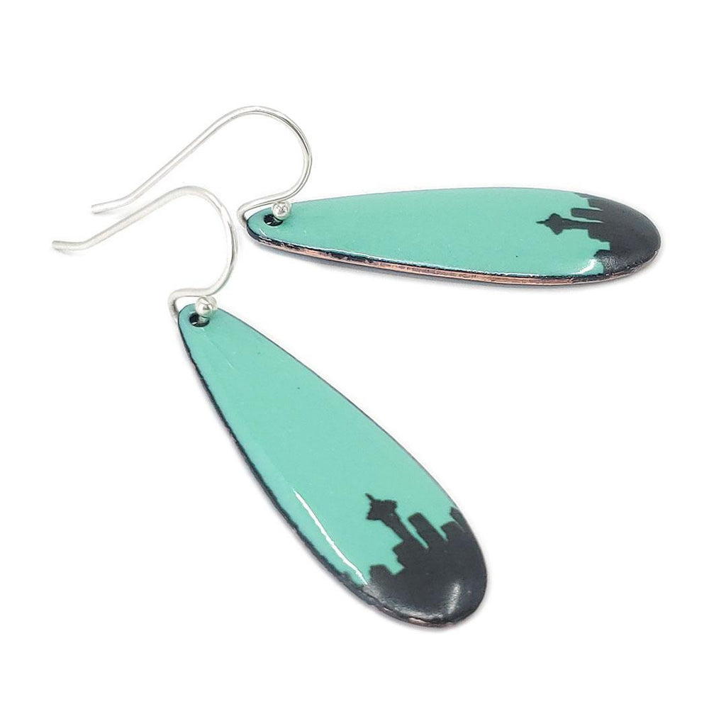 Earrings - Seattle Skyline Long Teardrop (Turquoise) by Magpie Mouse