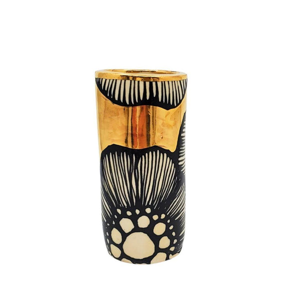 Vase - 4in - Floral Cylinder with 22k Gold Background (C) by Hsieh Clay SF