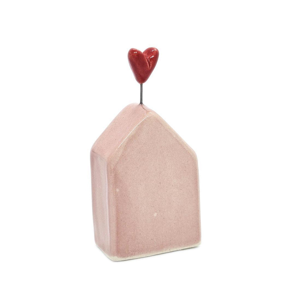 Tiny Pottery House - Light Pink with Heart (Red) by Tasha McKelvey