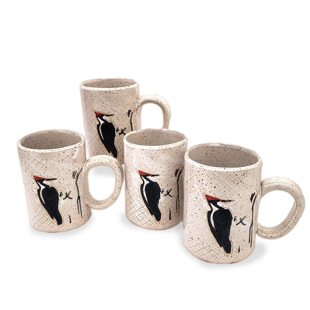 Mug - 16oz - Woodpecker White Ceramic Mug by White Squirrel Clayworks