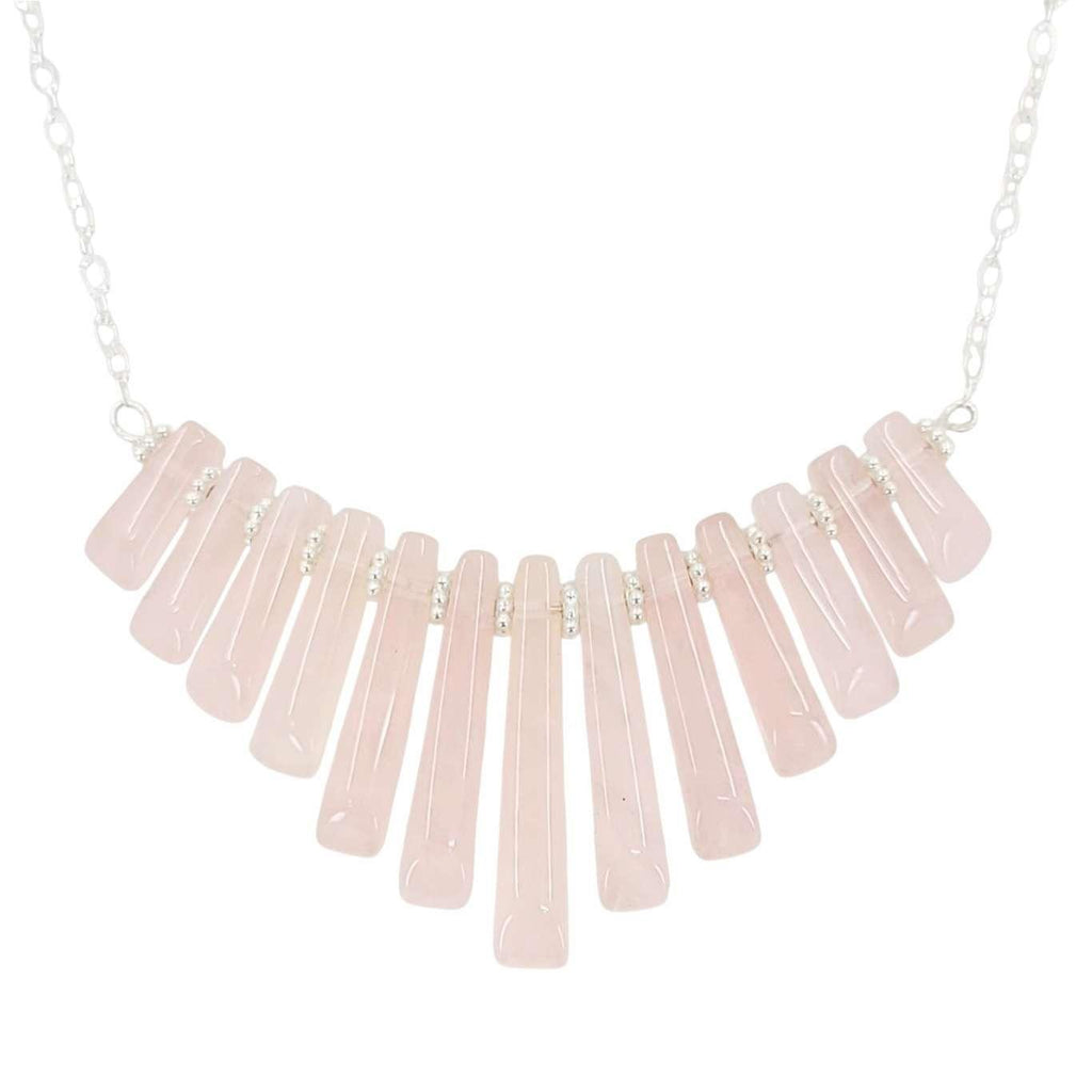 Necklace - Stone Fan (Rose Quartz, Sterling Silver) by Tiny Aloha