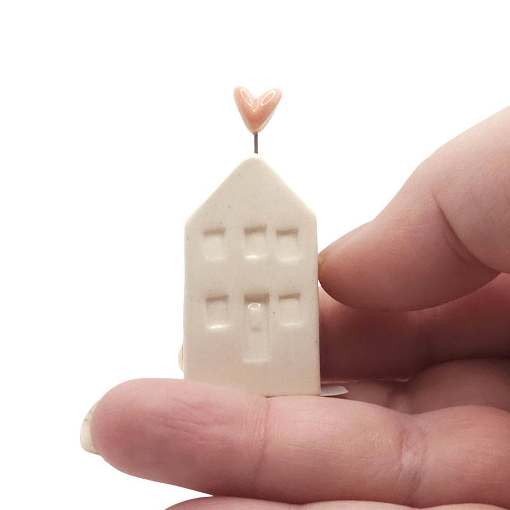 Tiny Pottery House - Soft White with Heart (Red or Pink) by Tasha McKelvey