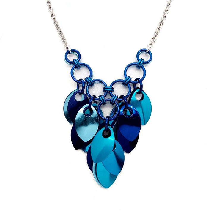 Necklace - Reversible V Feather Cascade (Chicago Blues) by Rebeca Mojica