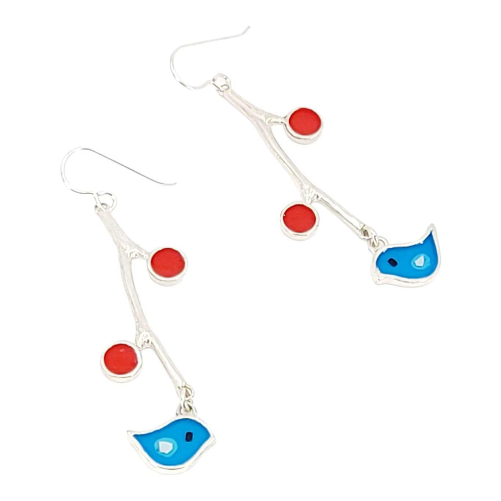 Earrings - Birds and Berries (Turquoise) by Happy Art Studio