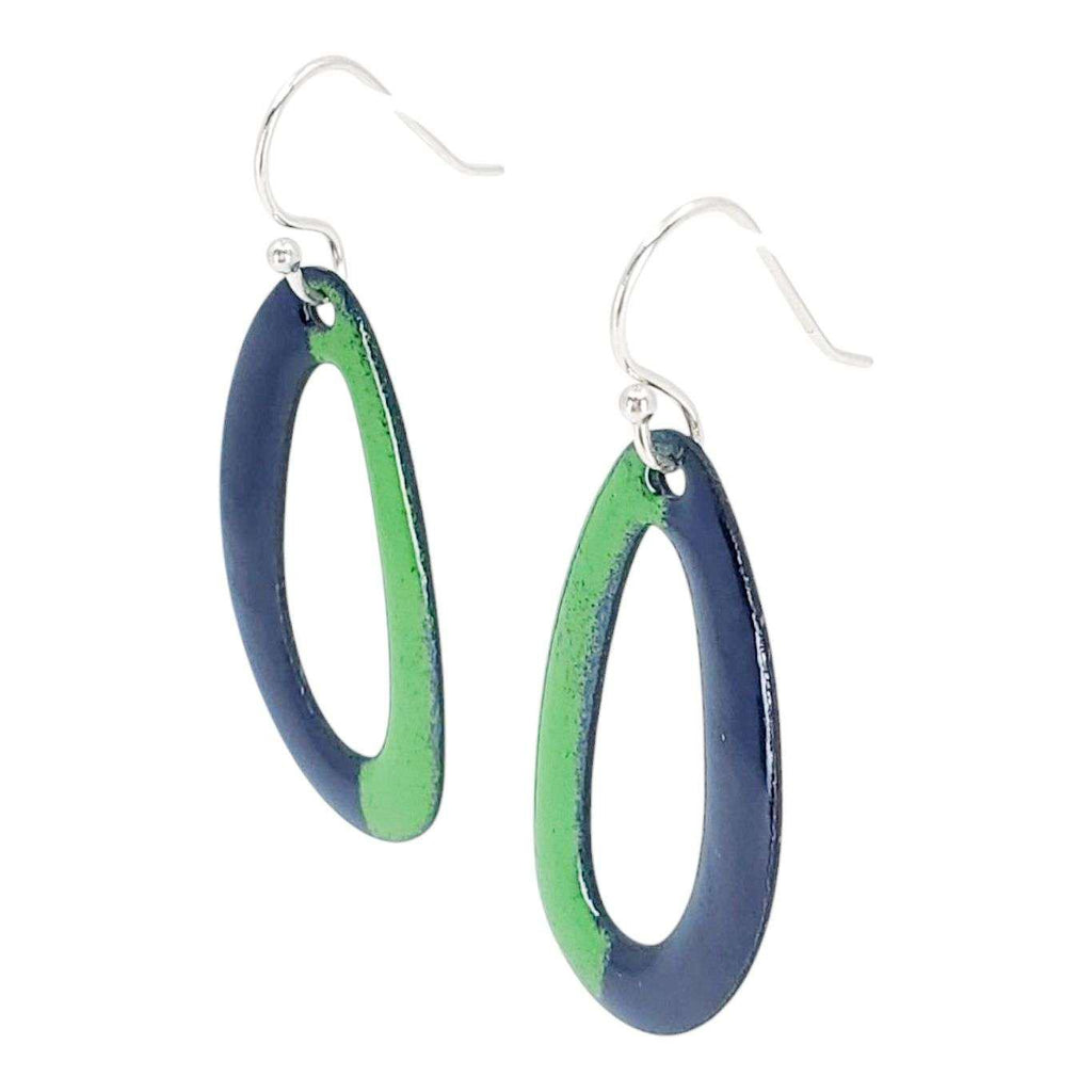 Earrings - Bi-color Open Oval (Green Blue) by Magpie Mouse Studios