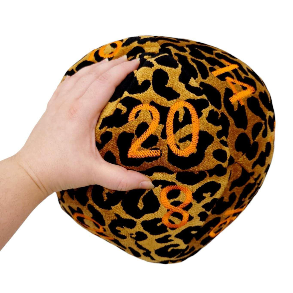 Pillow - Large D20 Plush in Leopard Upholstery with Orange Numbers by Saving Throw Pillows