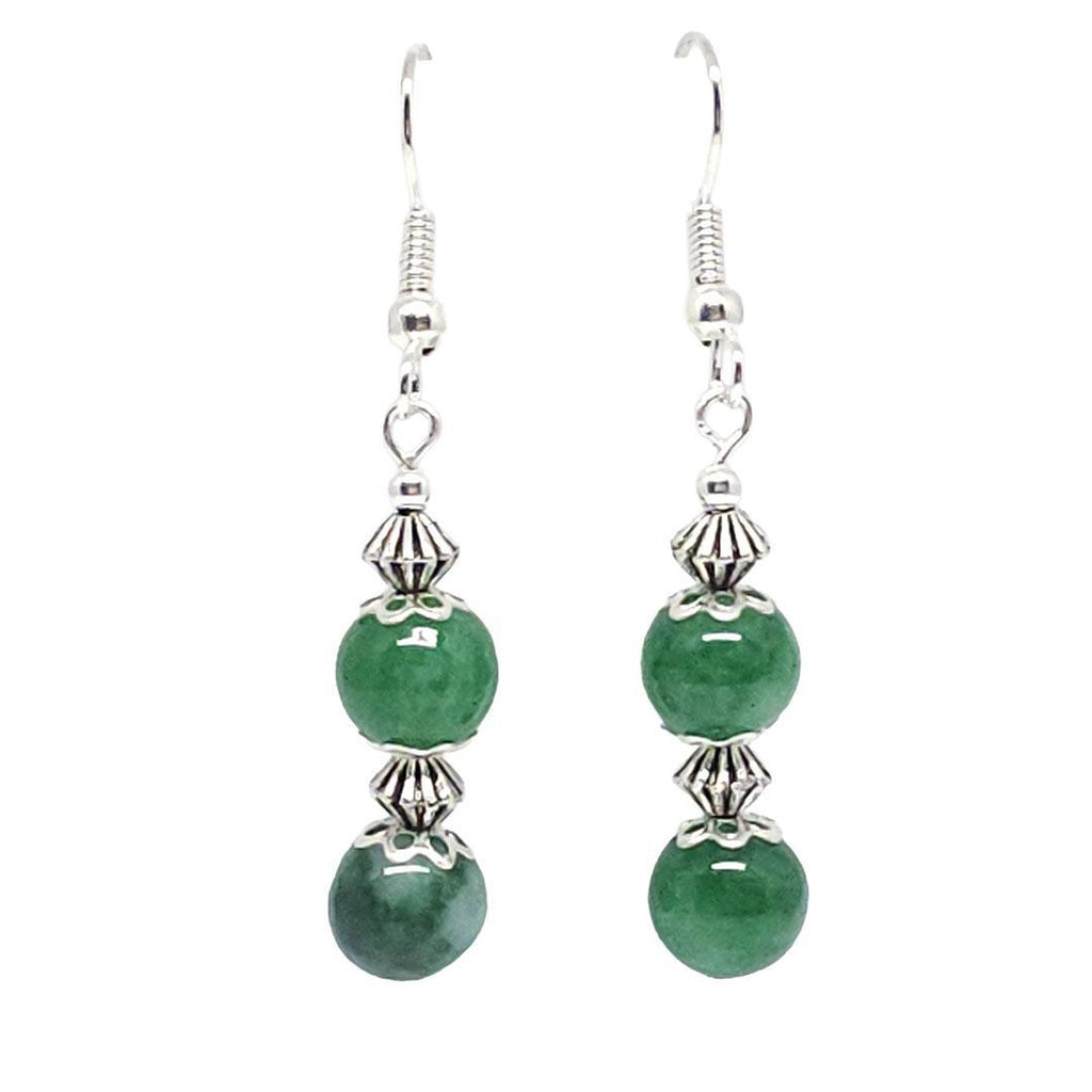 Earrings - Two Jade Bead Silver Plate by Tiny Aloha