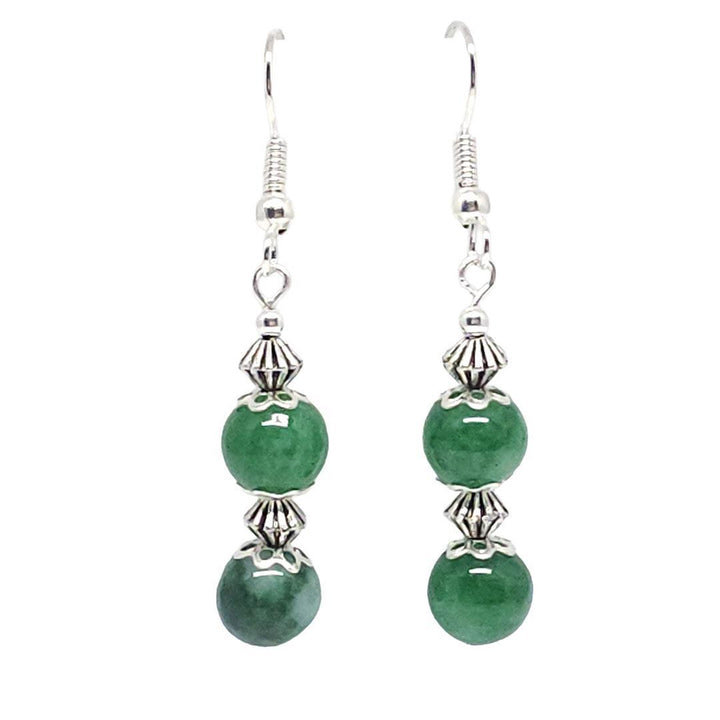 Earrings - Two Jade Bead Silver Plate by Tiny Aloha