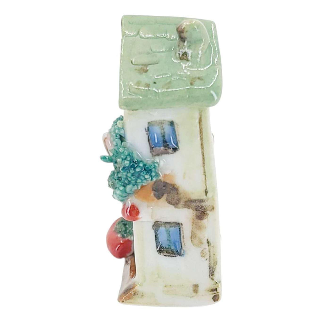 Collectible - Tiny House - Plants (White Walls, Green Roof, Brown Door) by Mist Ceramics