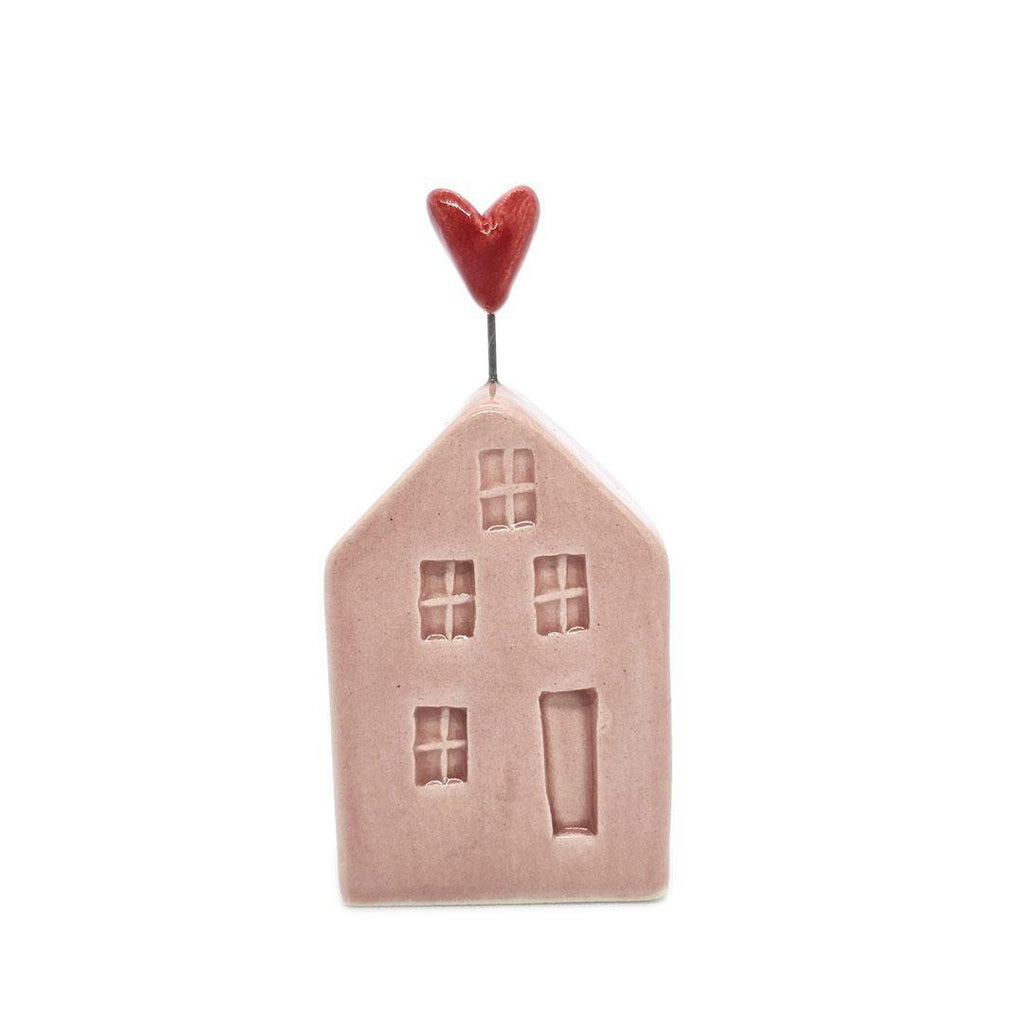 Tiny Pottery House - Light Pink with Heart (Red) by Tasha McKelvey