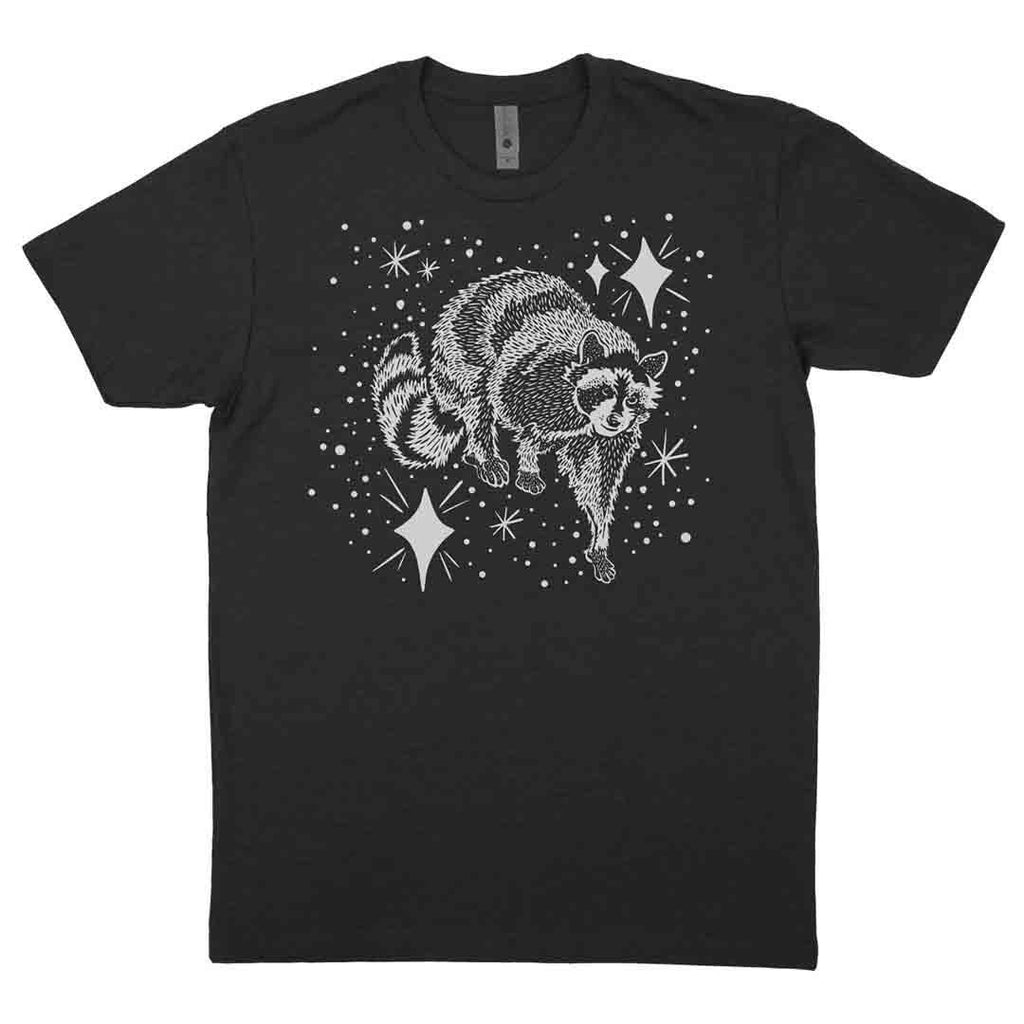 Adult Crew Neck* - Cosmic Raccoon Charcoal Grey Tee (XS - 2X) by Starfangled Press