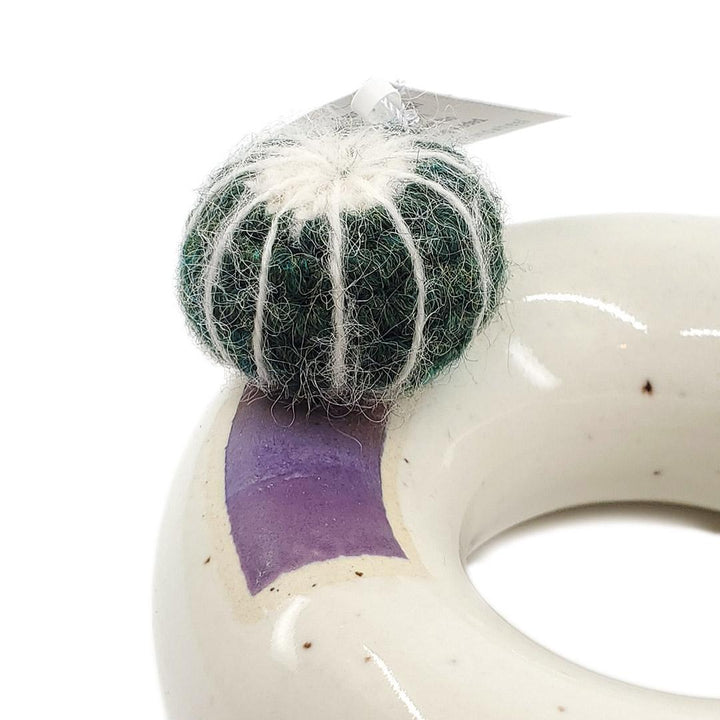 Large Plush Cactus - Echinocactus Grusonii in Purple Donut Pot by Hook And Wheel