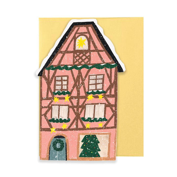 Holiday Card - Snowy Pink Cottage by Isatopia