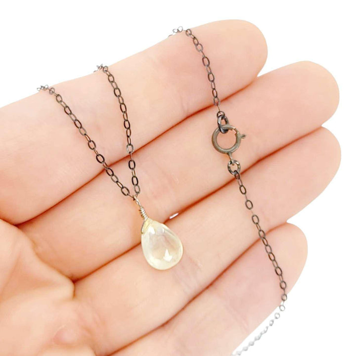 Necklace - Sterling Gemstone Drop (Prehnite) by Foamy Wader