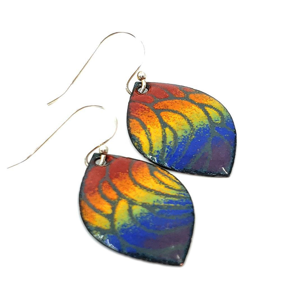 Earrings - Wide Marquise (Rainbow on Gray) by Magpie Mouse Studios