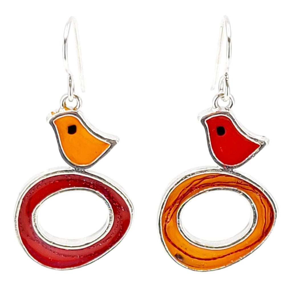 Earrings - Bird Nest (Red Orange) by Happy Art Studio