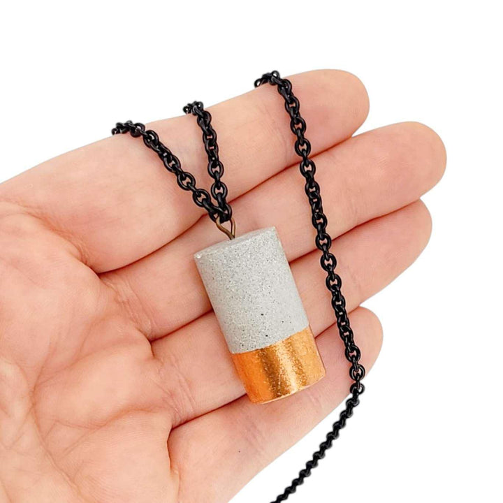 Necklace - Gilded Concrete Cylinder Pendant (Copper) by Studio Corbelle
