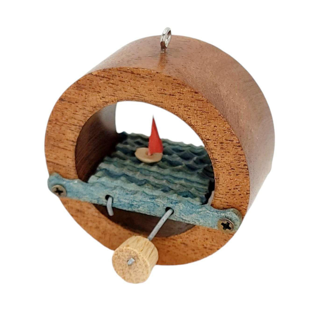 Kinetic Ornament - Hand Cranked Wooden Sailboat Circle by Cartoon Monster