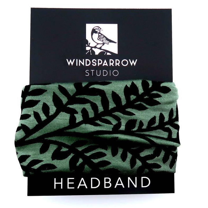 Headbands - Leafy Branch on Moss Green by Windsparrow Studio