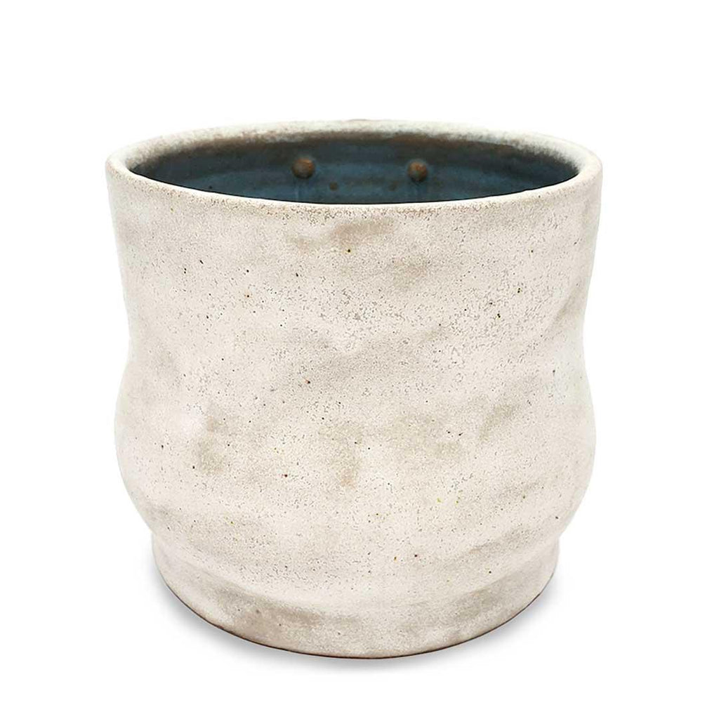 Friendly Pot - M -  White Curvy Cachepot (Teal Interior) by Kathy Manzella Ceramics