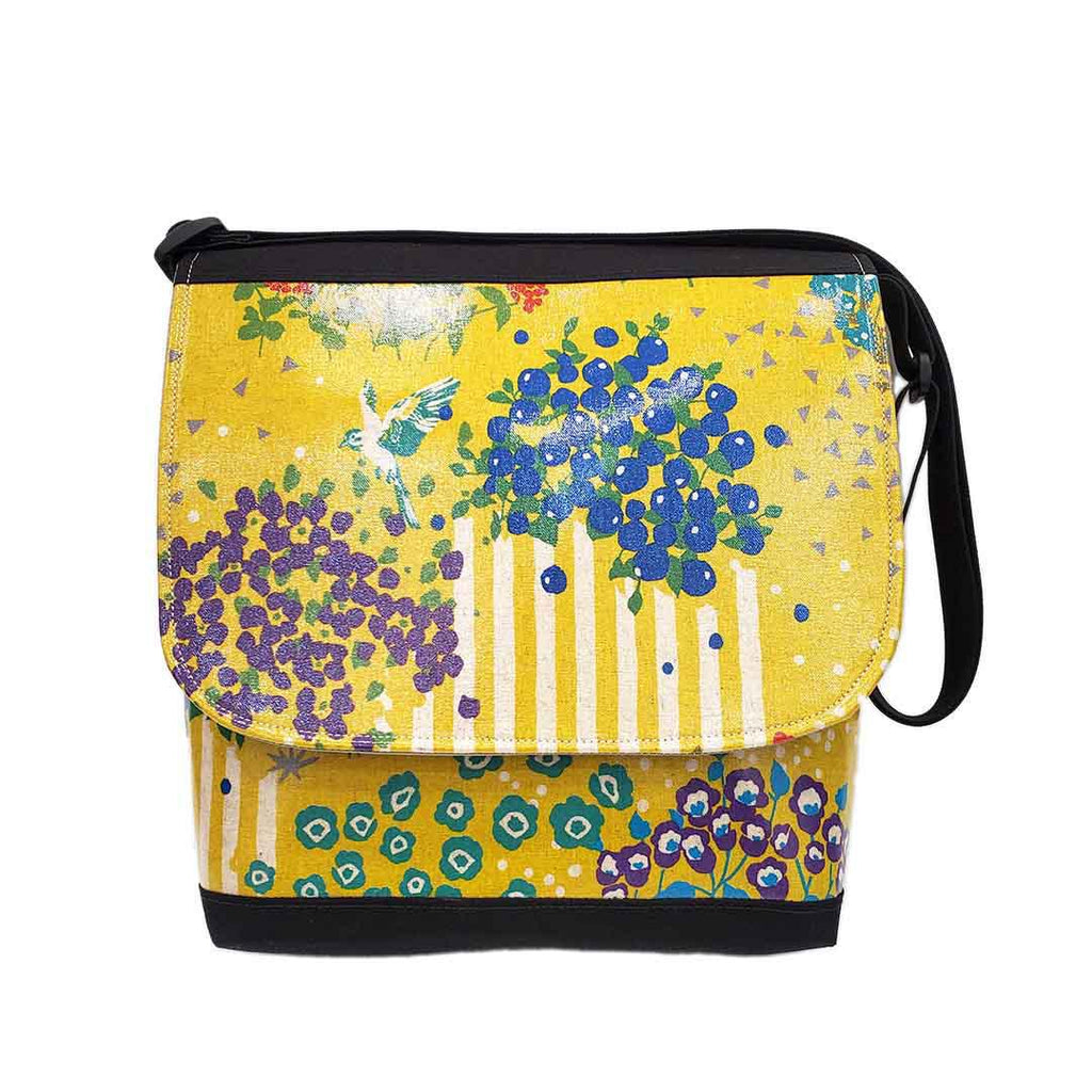 Messenger Bag - Reinforced Tall - Bird and Flowers on Yellow by Laarni and Tita