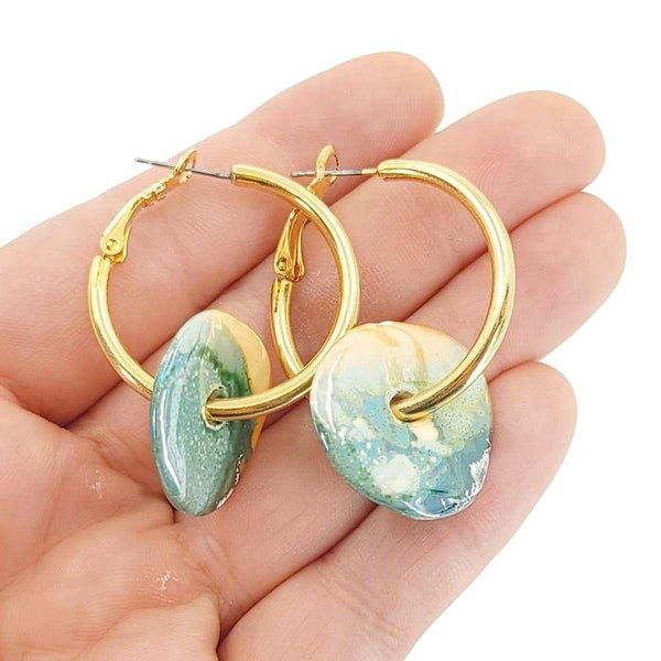 Earrings - Ceramic Ring Hoops (Ocean Sunrise) by Diana Kauffman