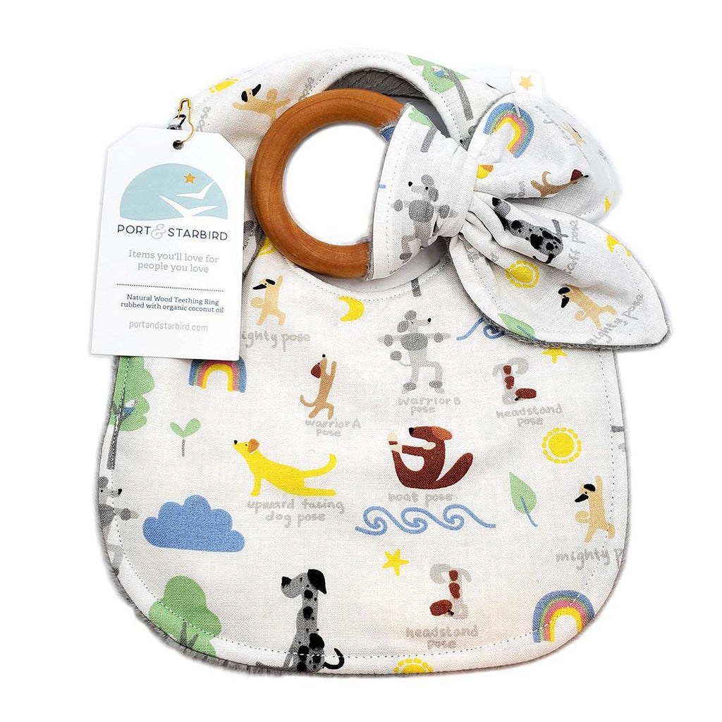 Gift Set - Yoga Dogs Bib and Teething Ring by Port and Starbird