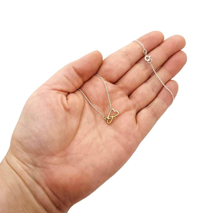 Necklace - Linked Hearts in 14k Yellow Gold with Sterling Silver Chain by Michelle Chang