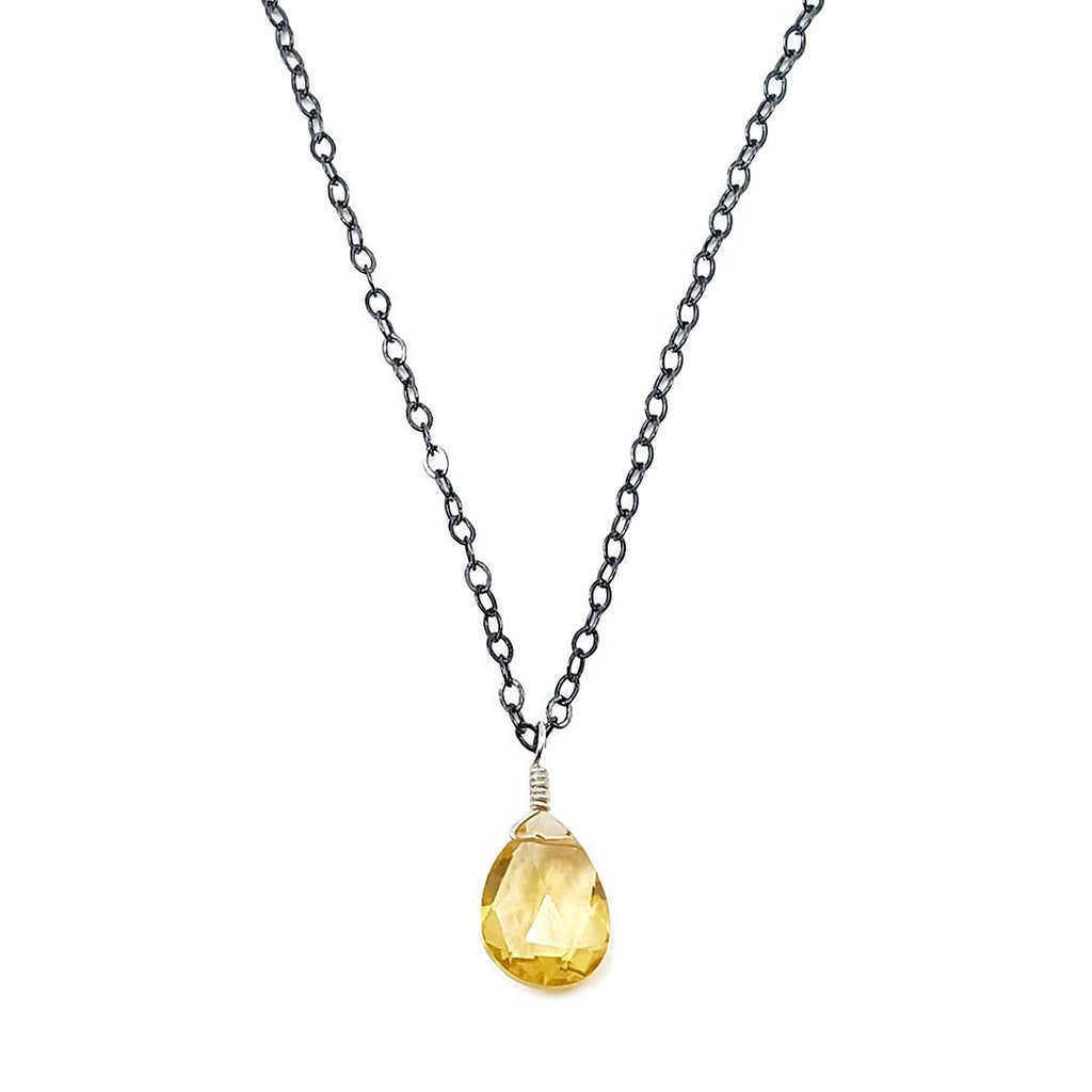 Necklace - Honey Citrine Gemstone Oxidized Chain by Foamy Wader