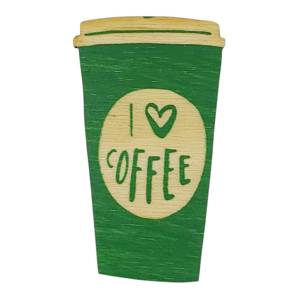 Wooden Magnet - Small - I Heart Coffee (Holly Green) by SnowMade