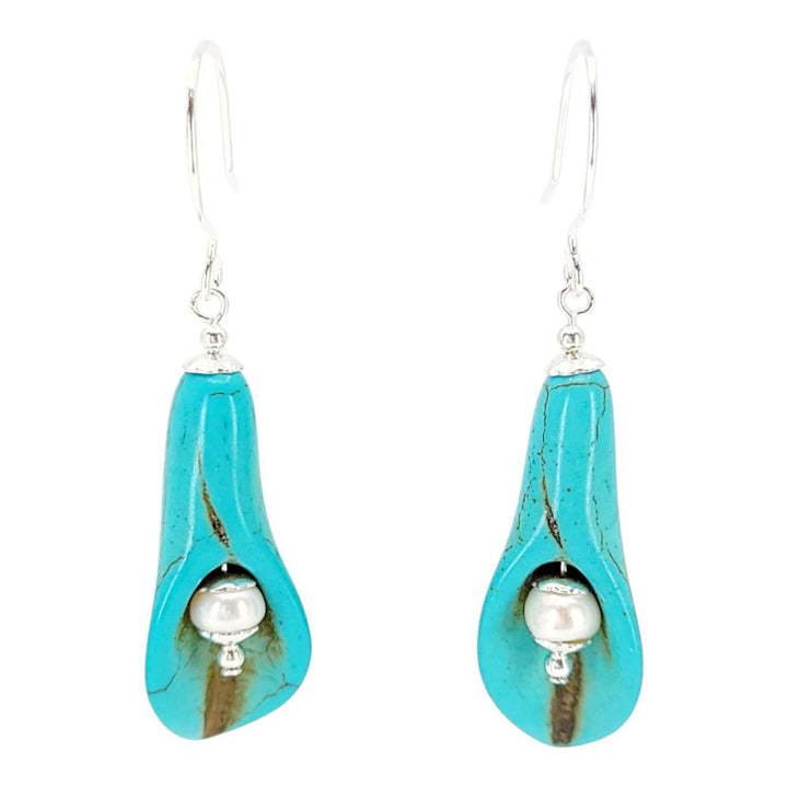 Earrings - Peace Lily Drops (Howlite, Pearl, Silver Fill) by Tiny Aloha