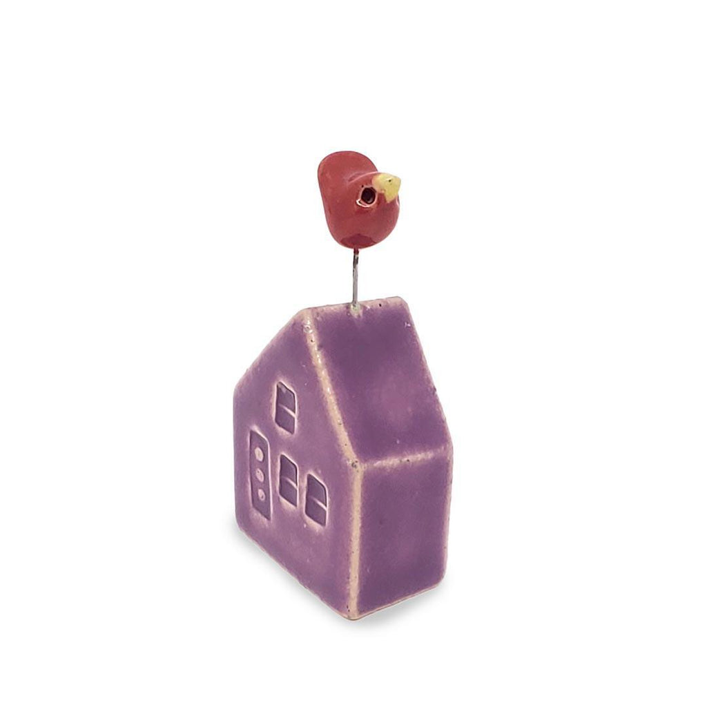 Tiny Pottery House - Magenta with Red Bird by Tasha McKelvey