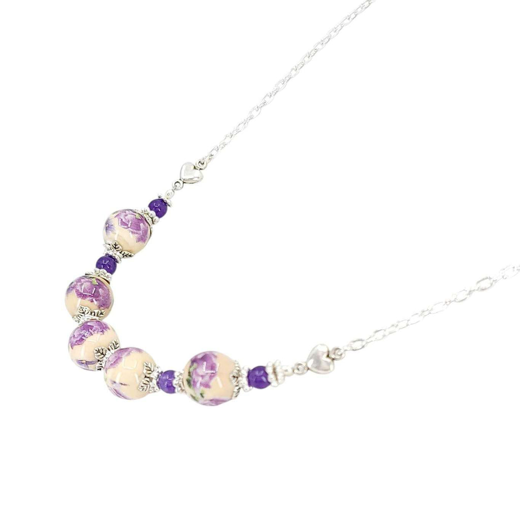 Necklace - Ceramic Bead Chain (Purple Floral) by Tiny Aloha