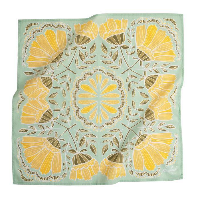Bandana - Hazel (Light Green Yellow Floral) by Handker Bandanas