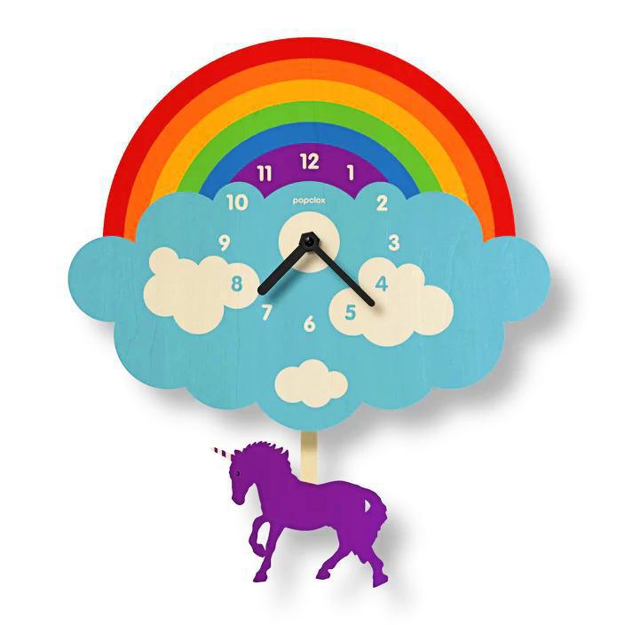 Wood Clock - Rainbow Unicorn Pendulum by Popclox