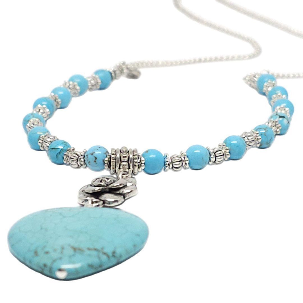 Necklace - Large Howlite Turquoise Heart with Rose by Tiny Aloha