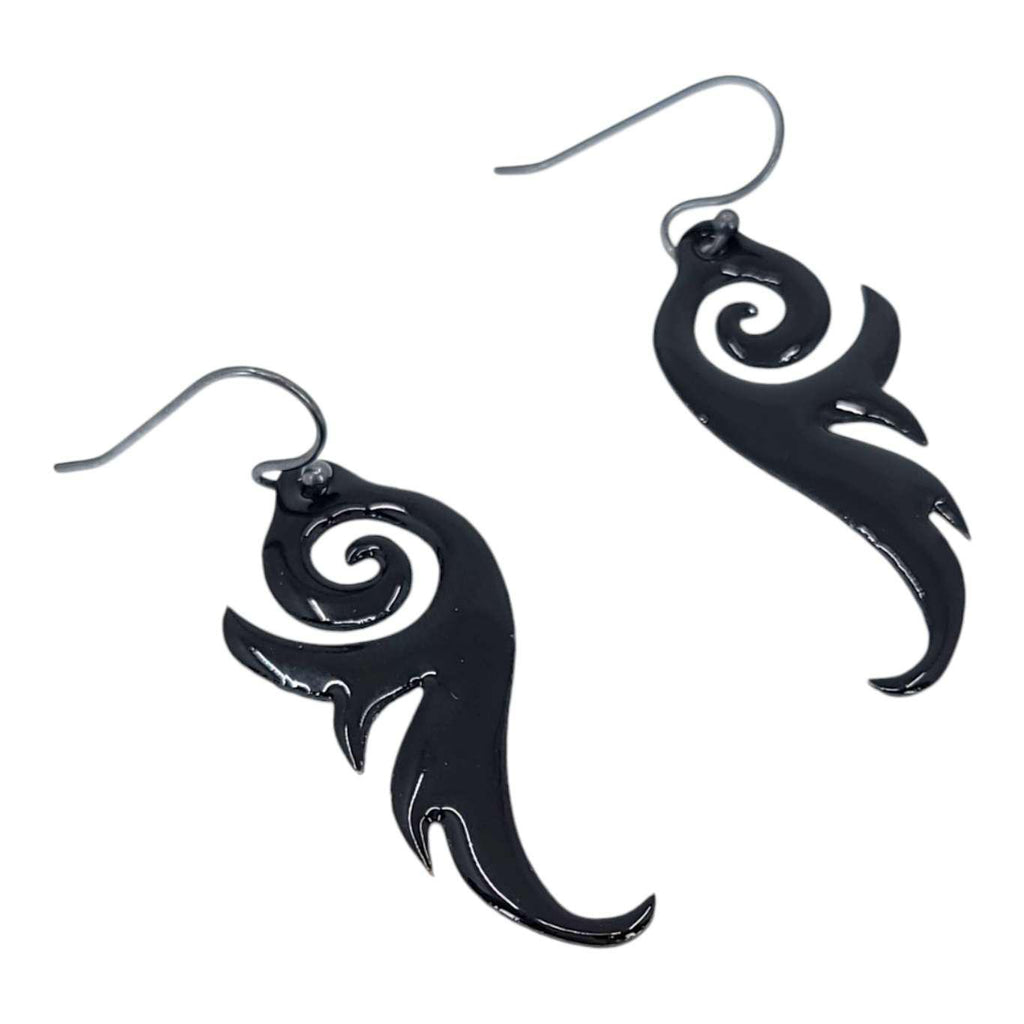 Earrings - Black Spiral Wings by Magpie Mouse Studios