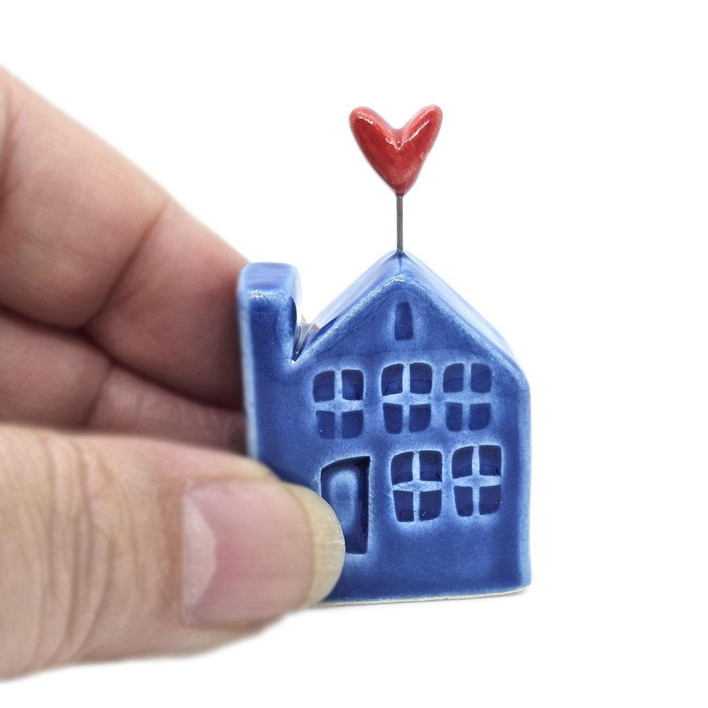 Tiny Pottery House - Dark Blue with Pink Heart by Tasha McKelvey