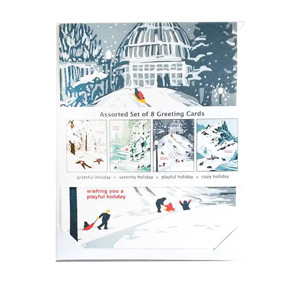 Card Set of 8 - Cozy Holiday Landscape Cards - by Little Green