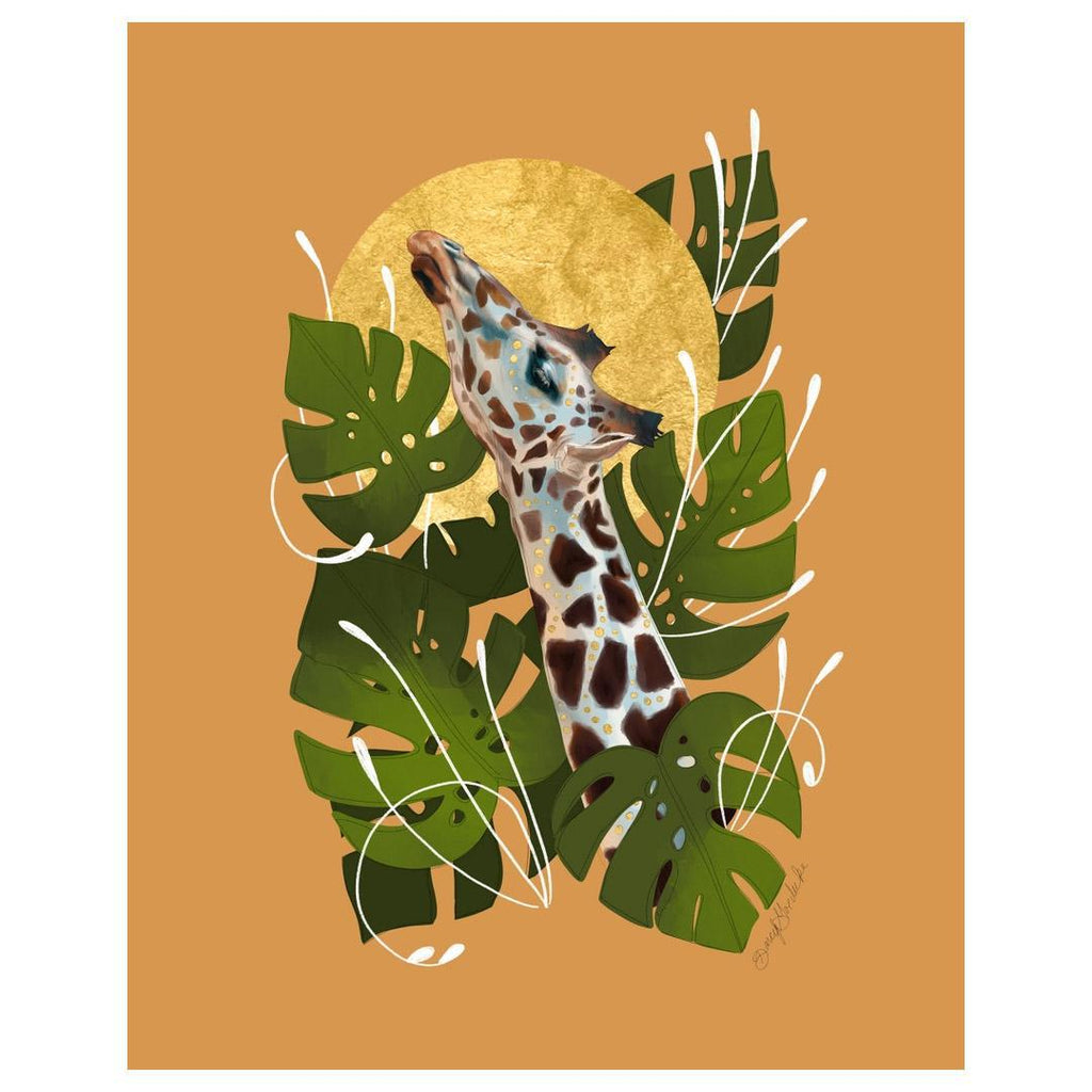 Art Print - 8x10 - Giraffe in Monstera Leaves by Darcy Goedecke