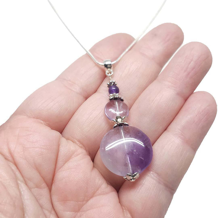 Necklace - Amethyst Coin Pendant Sterling Silver Snake Chain by Tiny Aloha