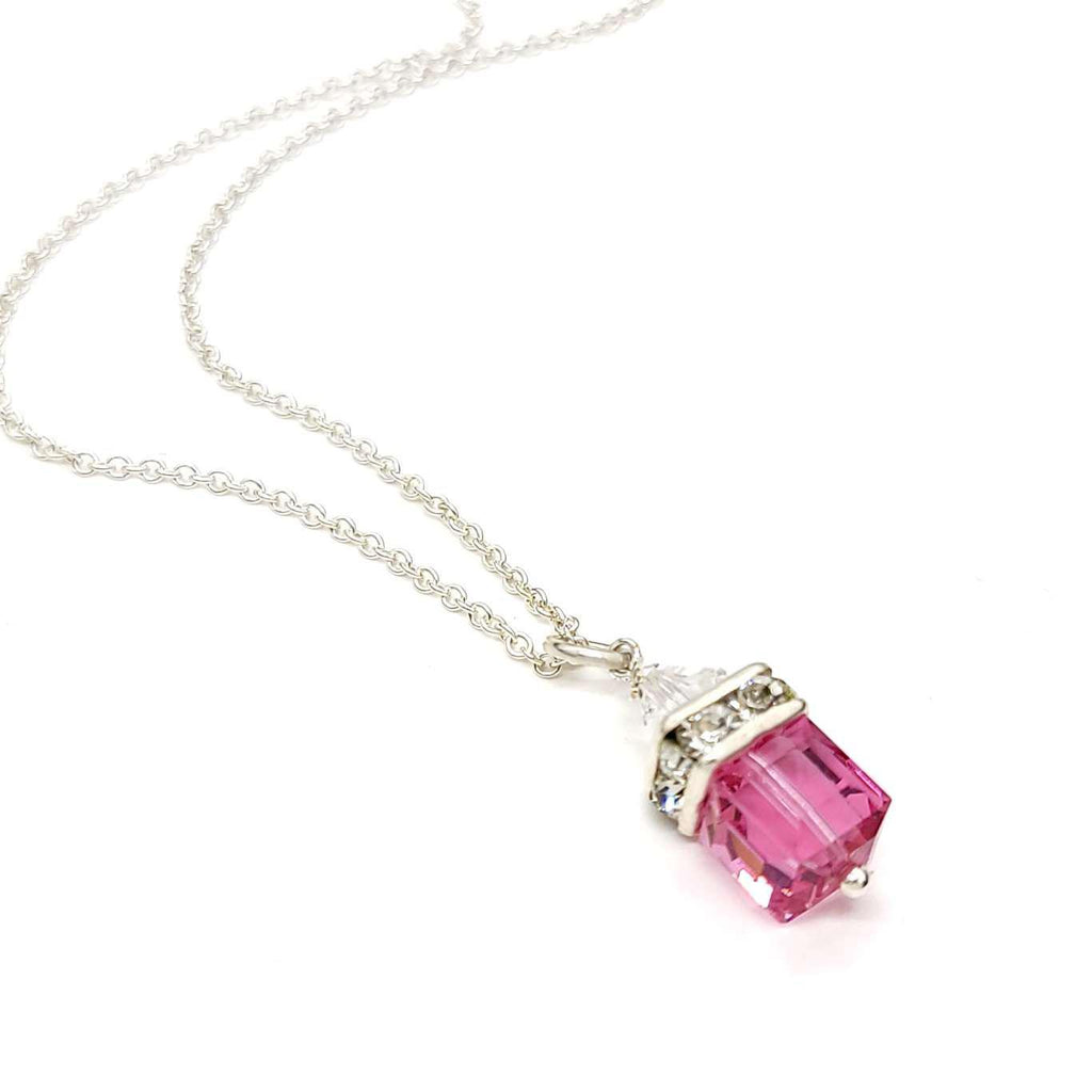 Necklace - Square Rose Crystal with Sterling Sterling by Sugar Sidewalk