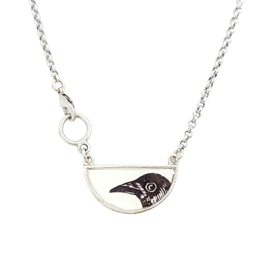 Necklace - Crow Half-Round Resin Silver by Christine Stoll |Altered Relics
