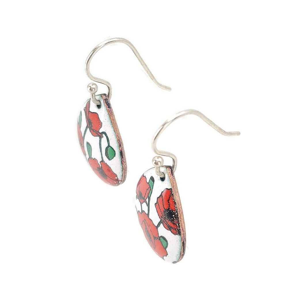 Earrings - Red Poppies Small Teardrop (White) by Magpie Mouse