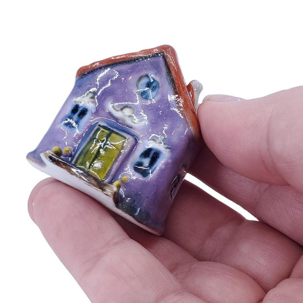 Tiny House - Purple House Green Door Rust Roof by Mist Ceramics