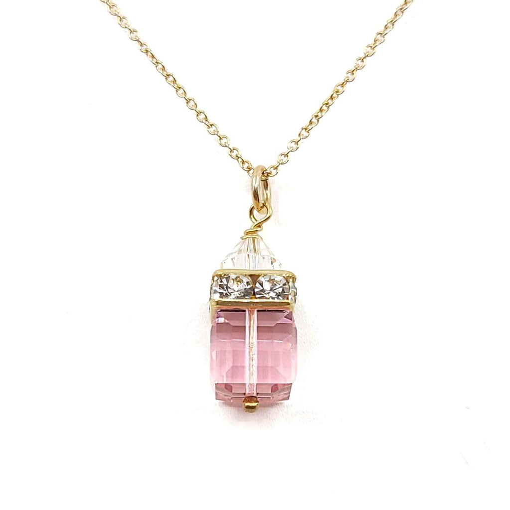 Necklace - Square Light Rose Crystal with 14k Gold Fill by Sugar Sidewalk